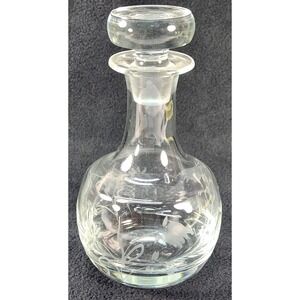 Vtg Danish Design Glass Decanter W/ Stopper Etched Floral Clear Made in Romania